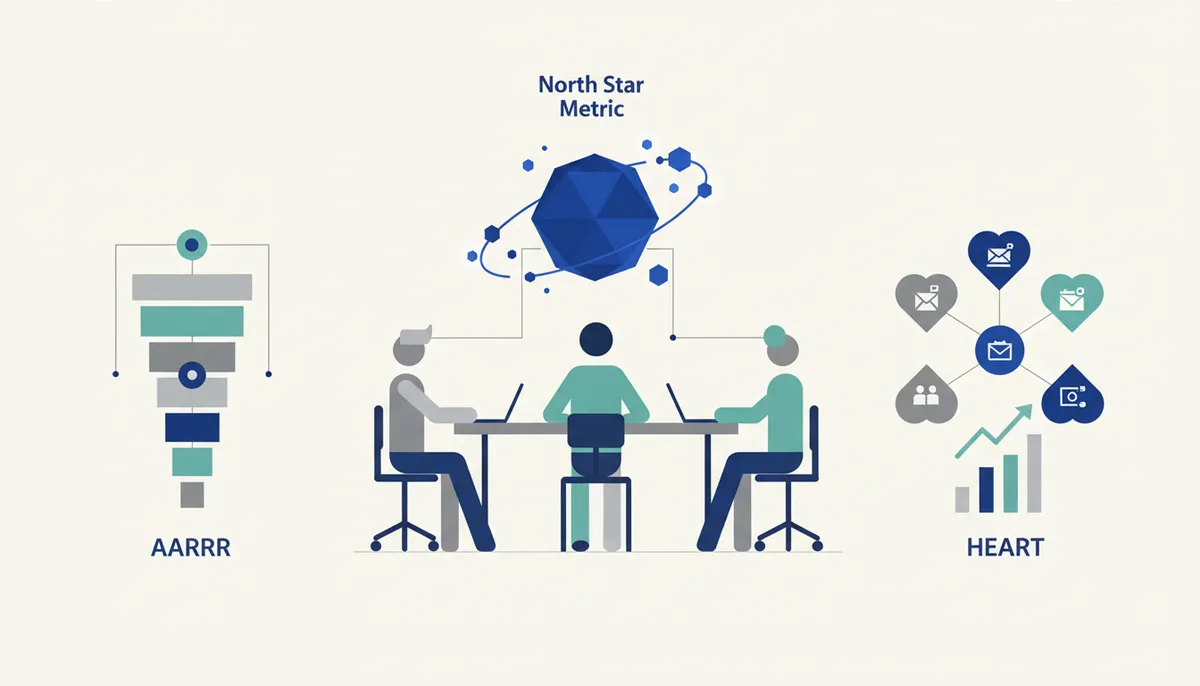 Product metrics (North Star · AARRR · HEART)